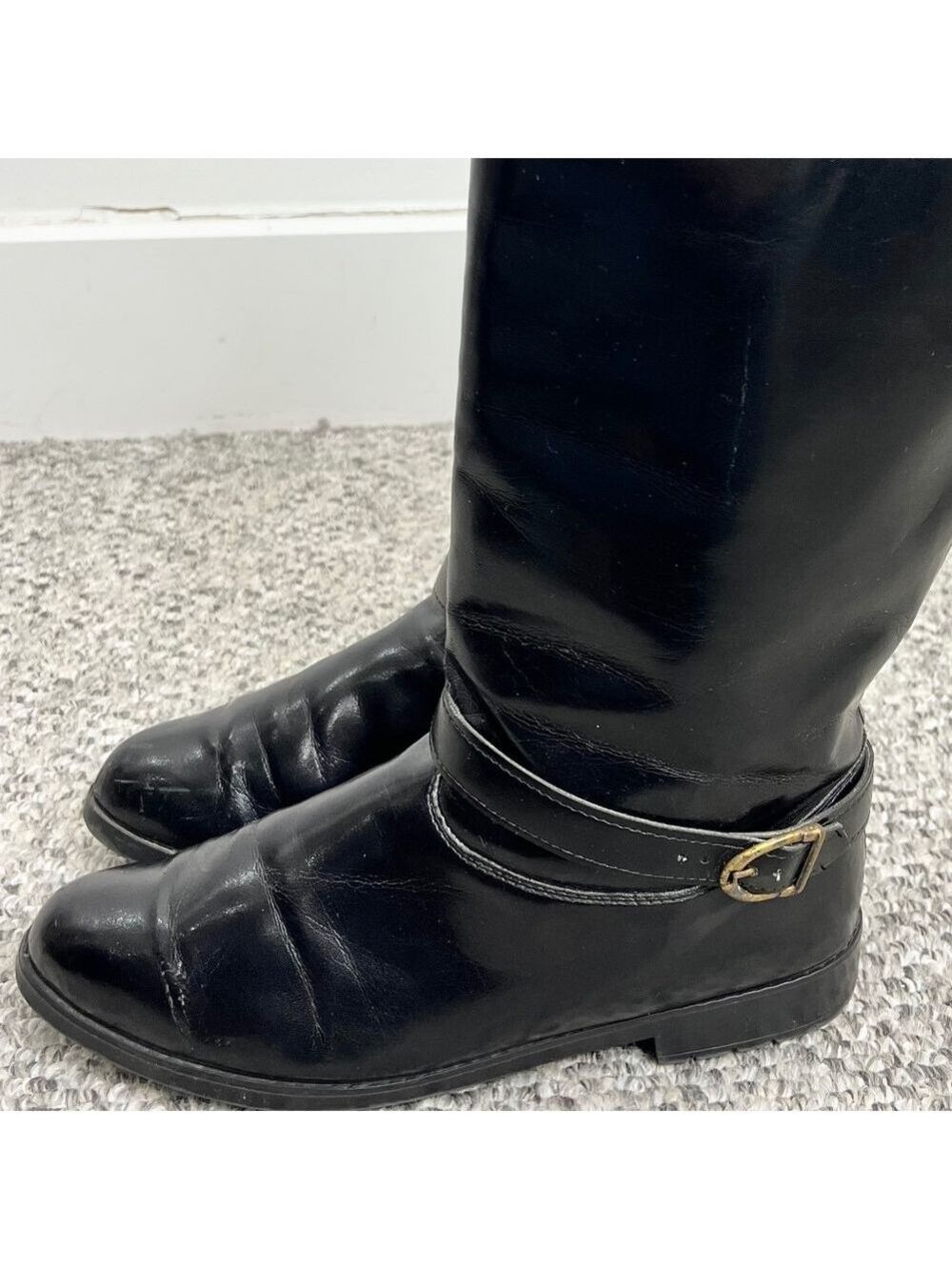 Vintage minimalist tall black vegan leather fleece lined flat boots 10 - Picture 7 of 15